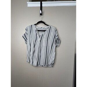 Old‎ Navy Women's White/Gray Blouse Size S short sleeve v-neck pullover cotton